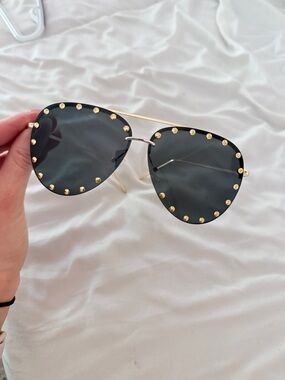 Gold Studded Black Aviator Sunglasses- 17 Millimeters